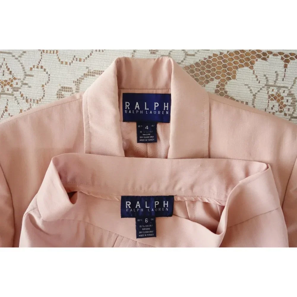Vintage 90s Ralph Ralph Lauren Light Salmon Pink Shorts Suit 4/6 fit 2 - Picture 6 of 8